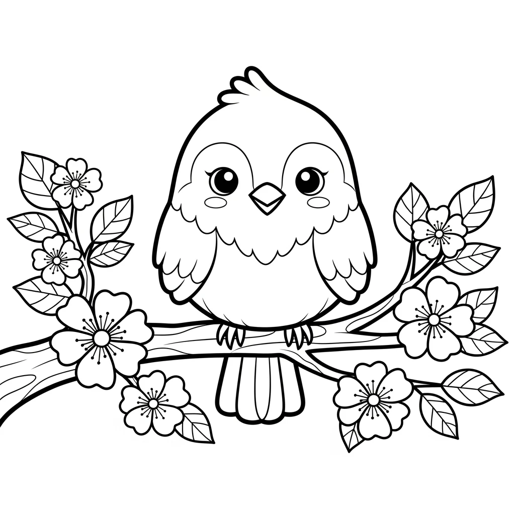 Coloriage Kawaii Oiseau à Imprimer