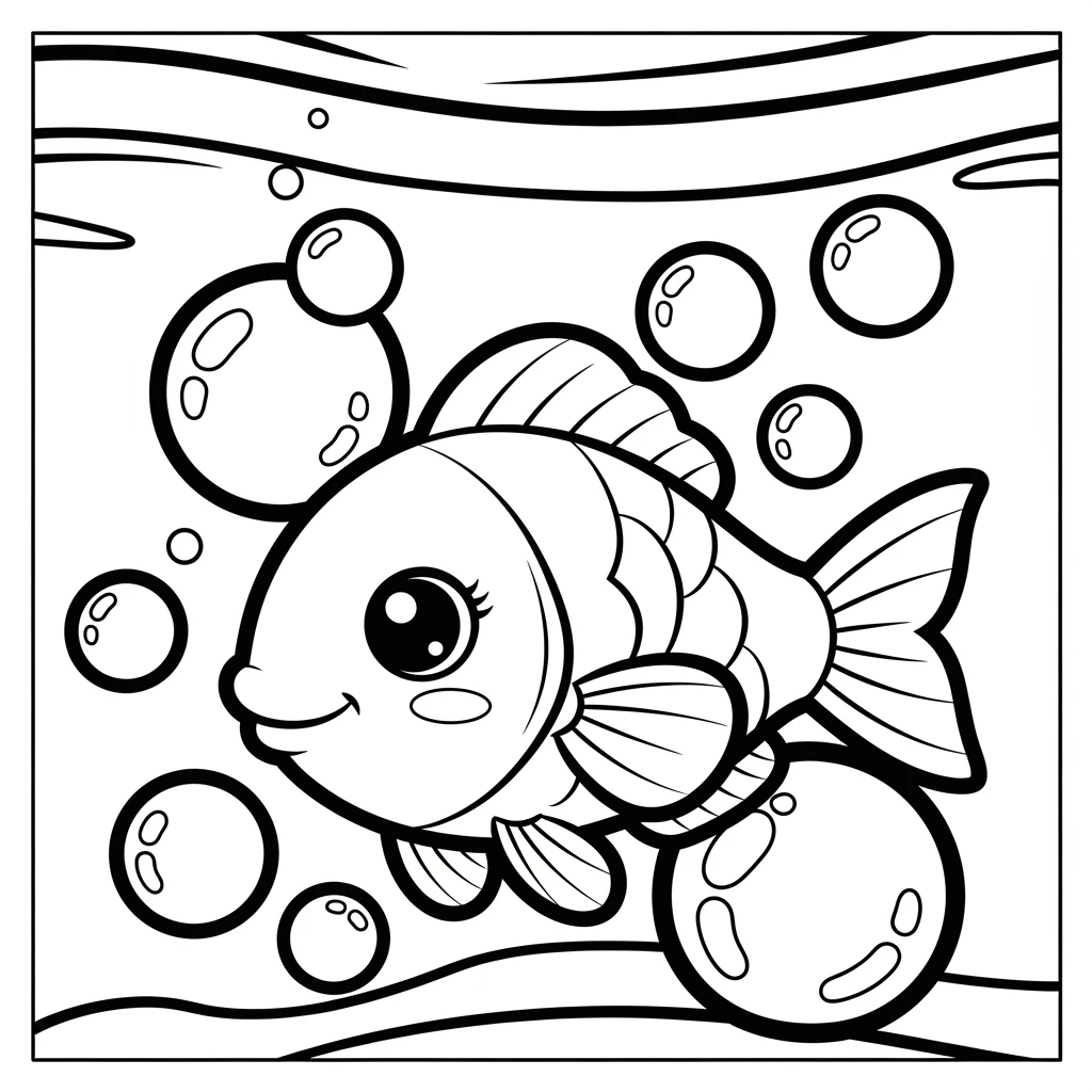 Coloriage Kawaii Poisson à Imprimer