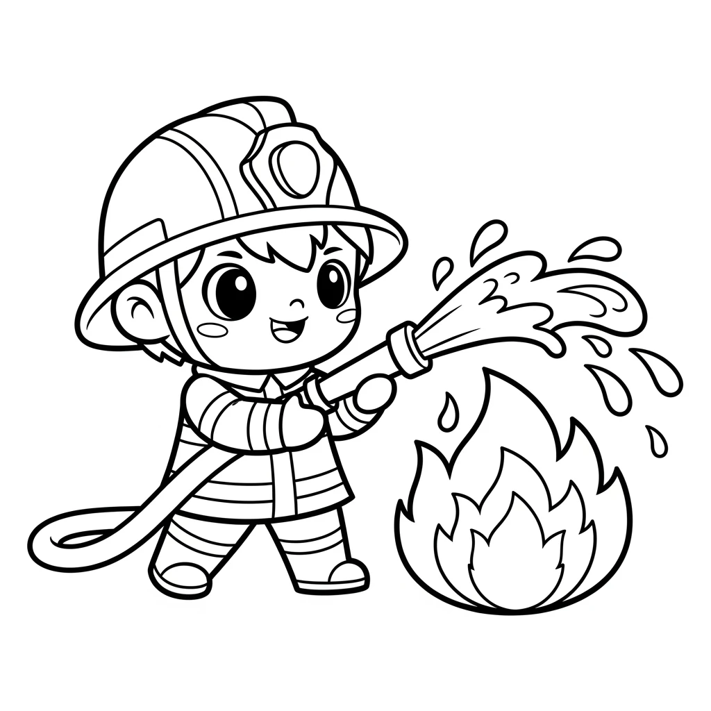 Coloriage Kawaii Pompier à Imprimer