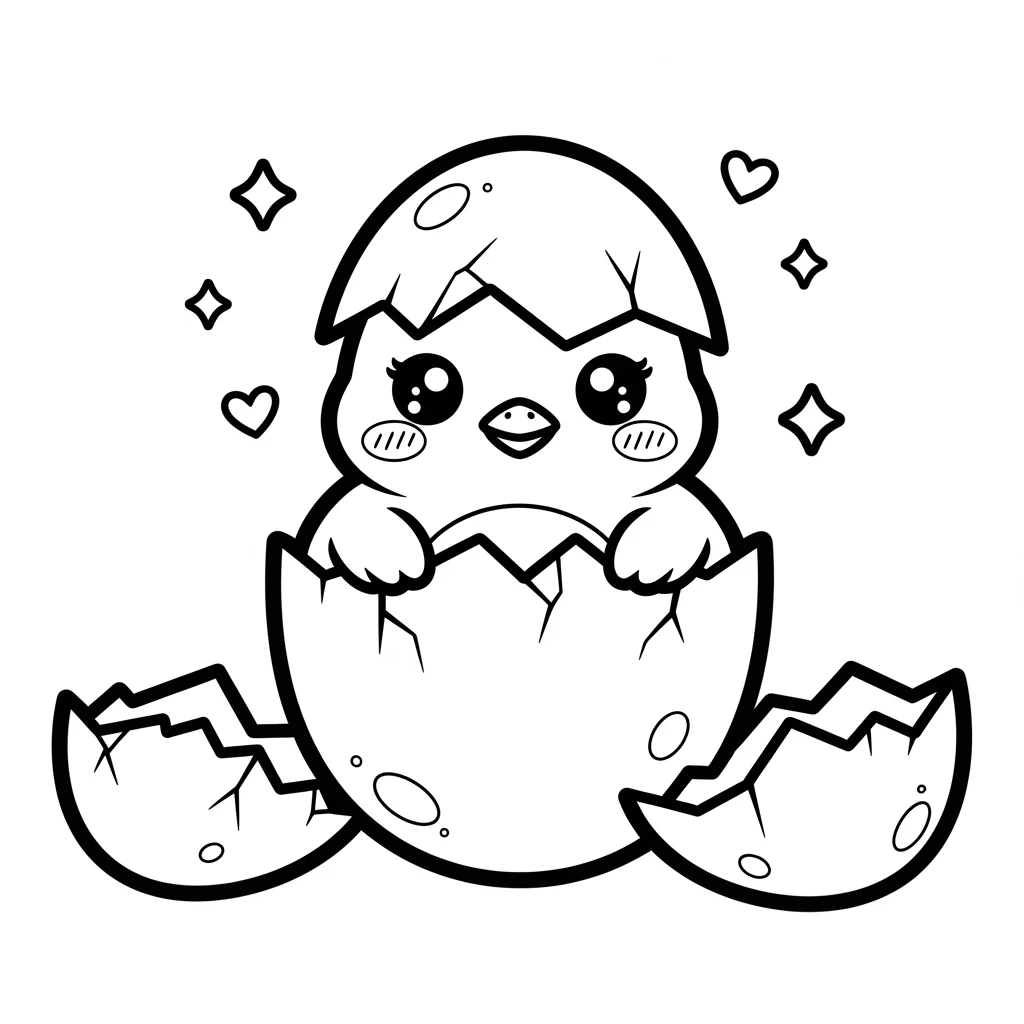 Coloriage Kawaii Poussin à Imprimer