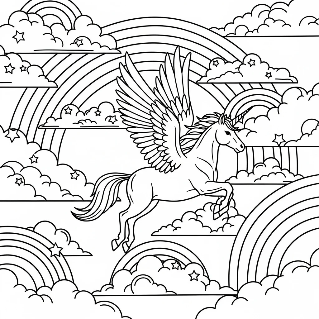 Coloriage Licorne Arc-en-ciel à Imprimer