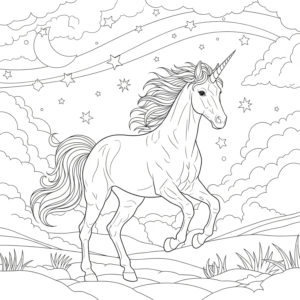 Coloriage Licorne Étoilée à Imprimer