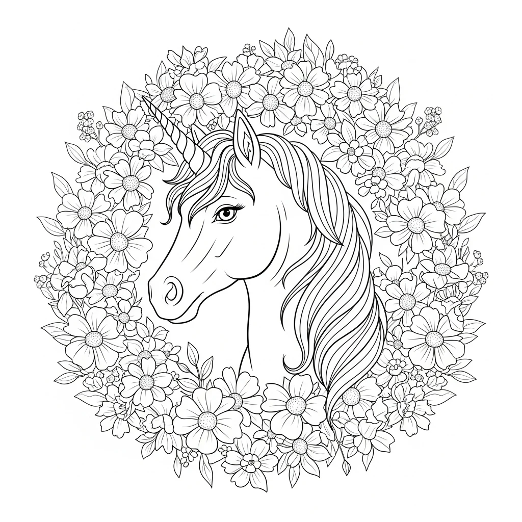 Coloriage Licorne Fleurs à Imprimer