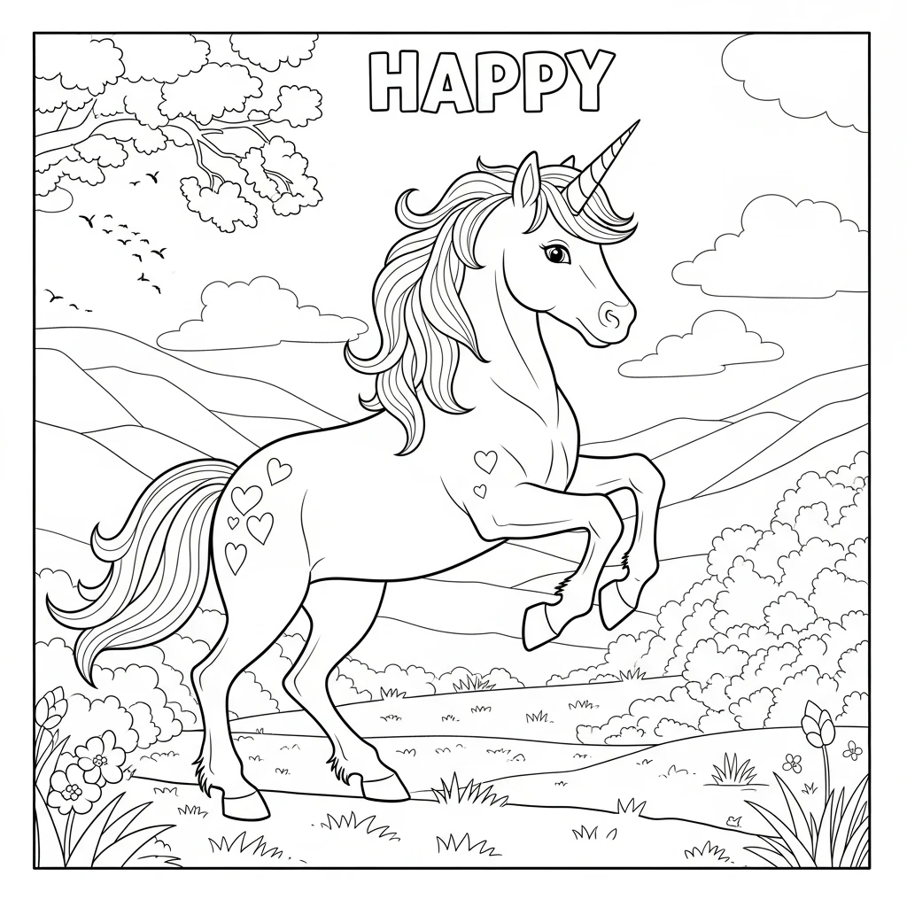 Coloriage Licorne Joyeuse à Imprimer