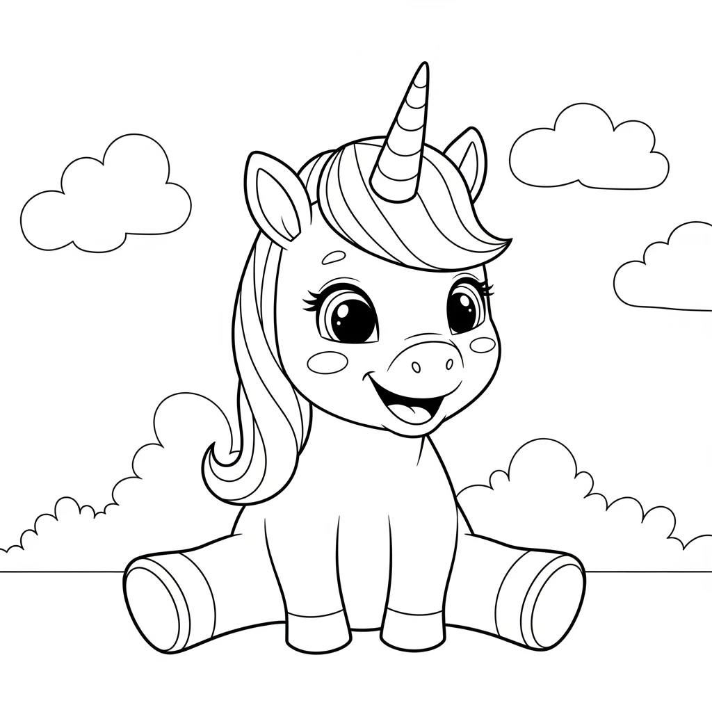 Coloriage Licorne Mignonne à Imprimer