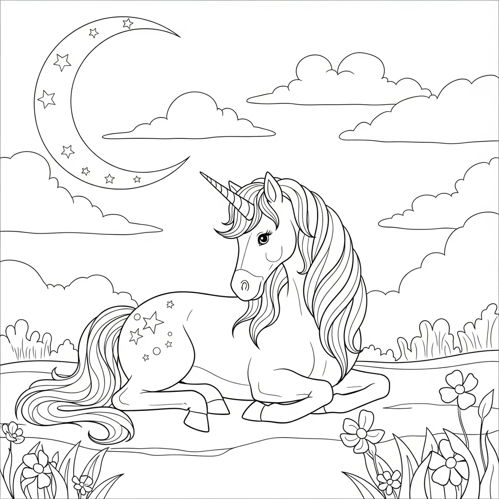 Coloriage Licorne Poétique à Imprimer