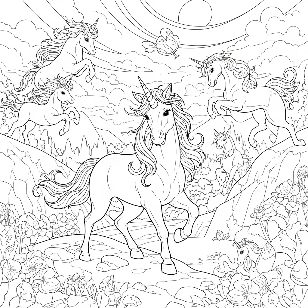 Coloriage Licorne au Pays des Merveilles à Imprimer
