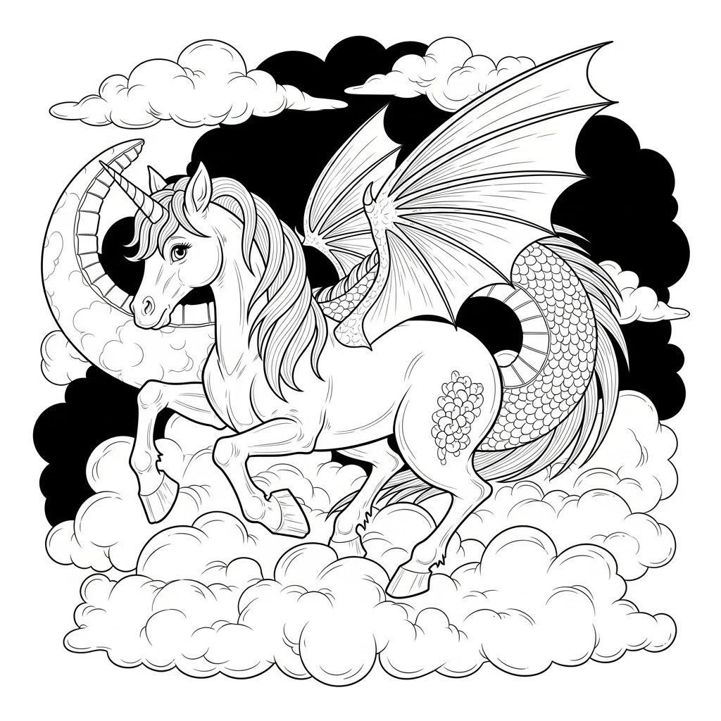 Coloriage Licorne et Dragon à Imprimer