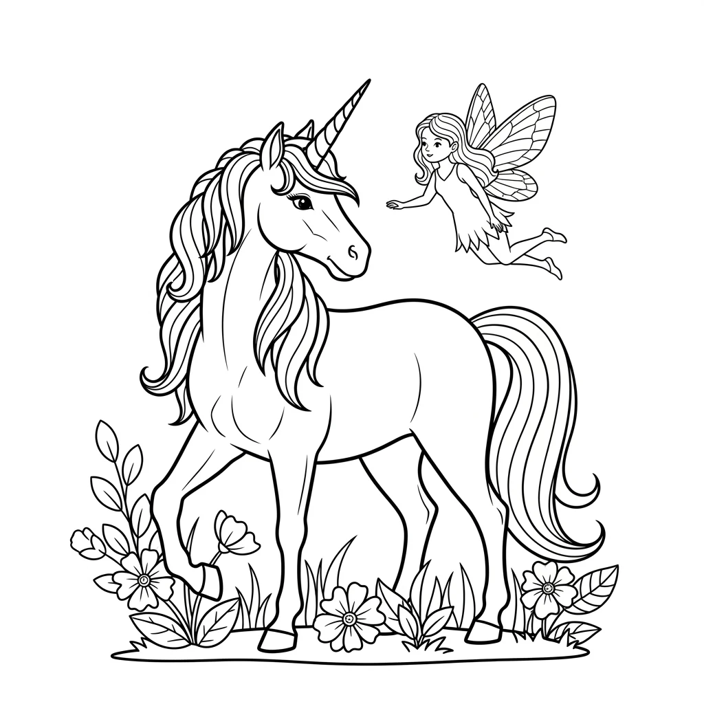 Coloriage Licorne et Son Amie à Imprimer