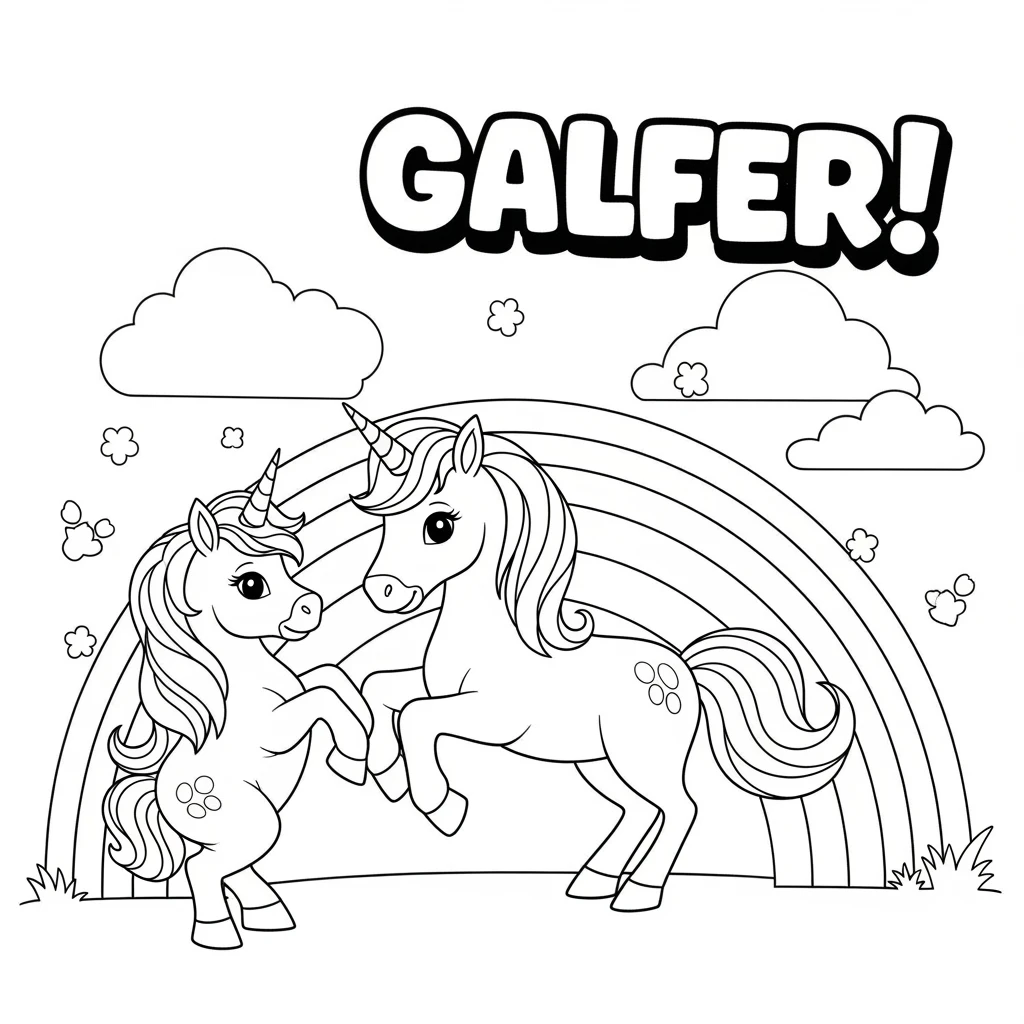 Coloriage Licorne et Son Arc-en-ciel à Imprimer