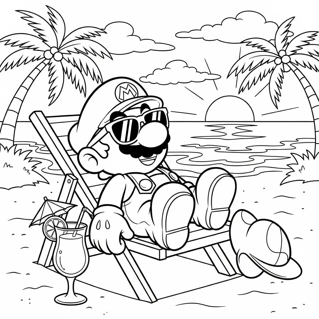 Coloriage Mario Détente à Imprimer