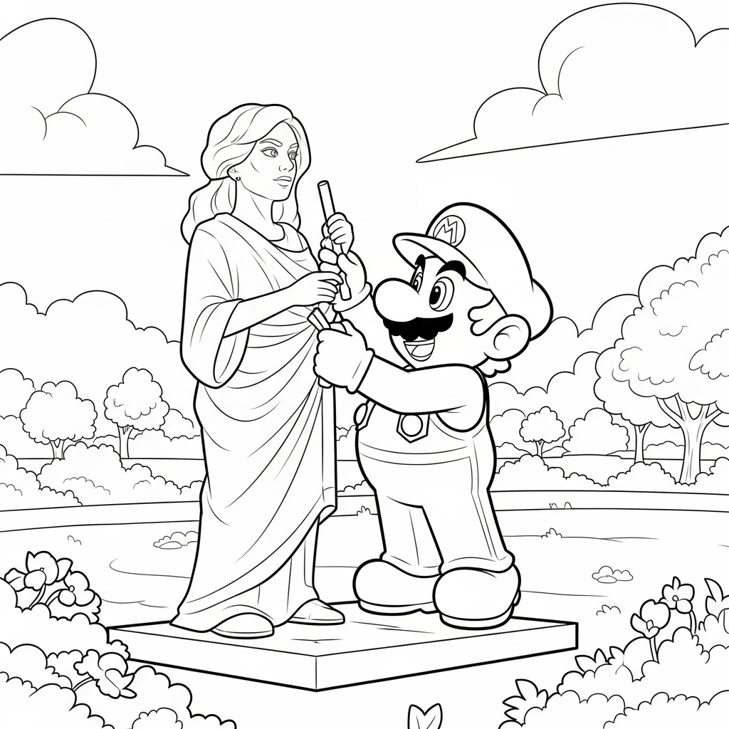 Coloriage Mario Doué en Art à Imprimer