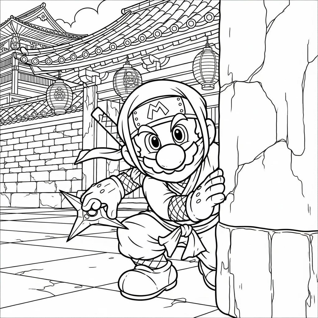 Coloriage Mario Ninja à Imprimer