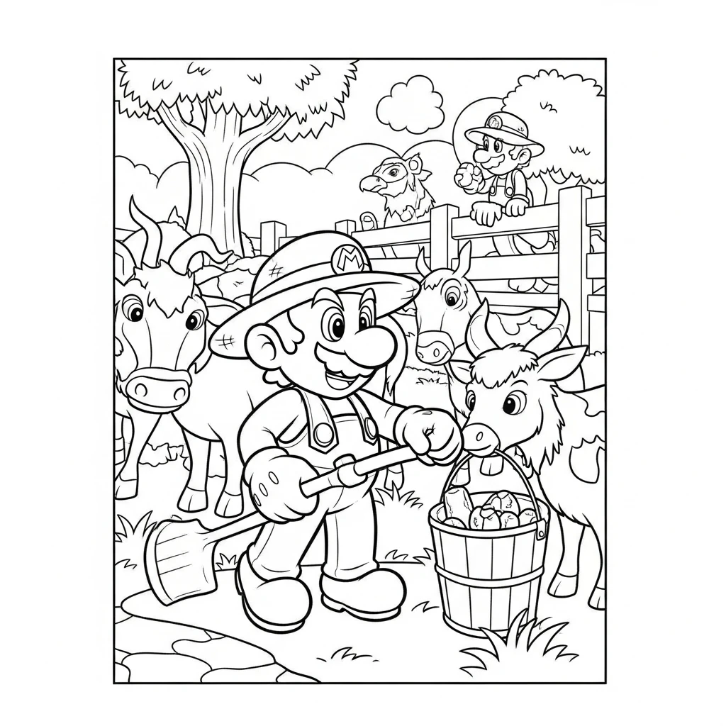 Coloriage Mario à la Ferme à Imprimer