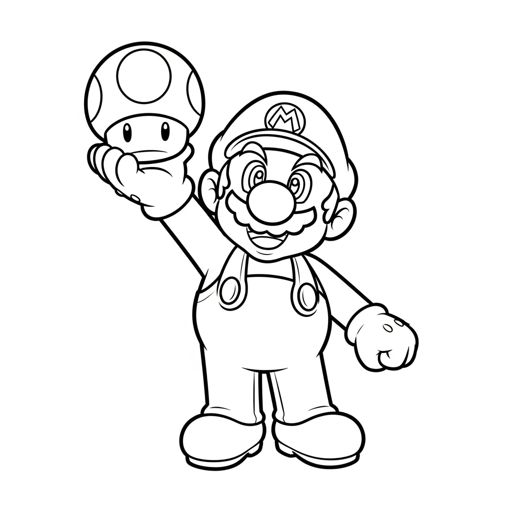 Coloriage Mario avec Champignon à Imprimer