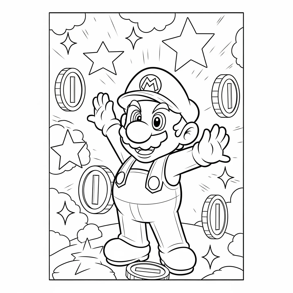 Coloriage Mario avec Étoiles à Imprimer