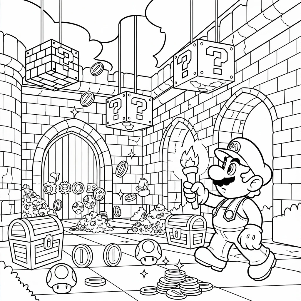 Coloriage Mario dans le Château à Imprimer