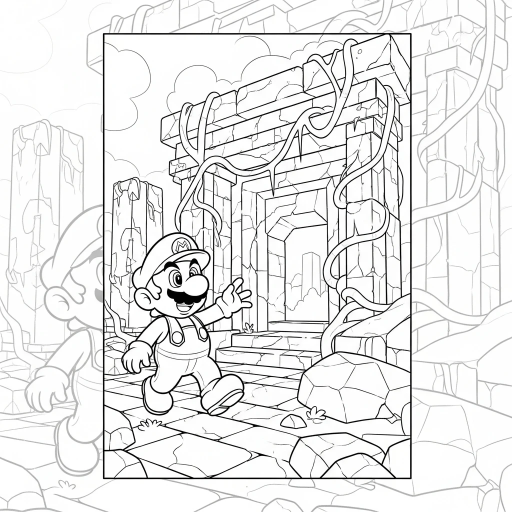 Coloriage Mario dans le Vieux Monde à Imprimer