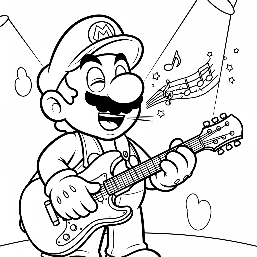 Coloriage Mario en Musicien à Imprimer