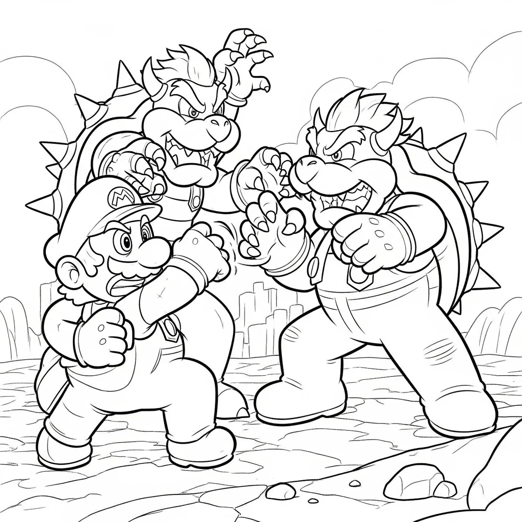 Coloriage Mario et Bowser à Imprimer