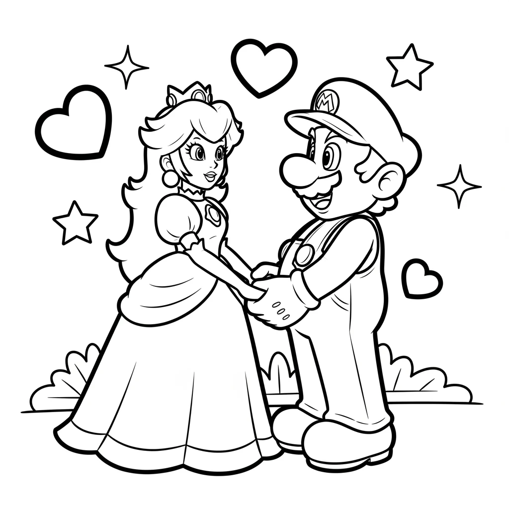 Coloriage Mario et Peach à Imprimer