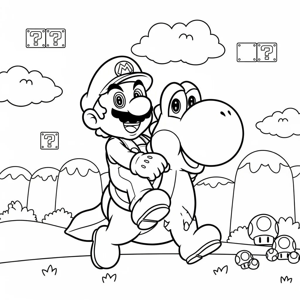 Coloriage Mario et Yoshi à Imprimer