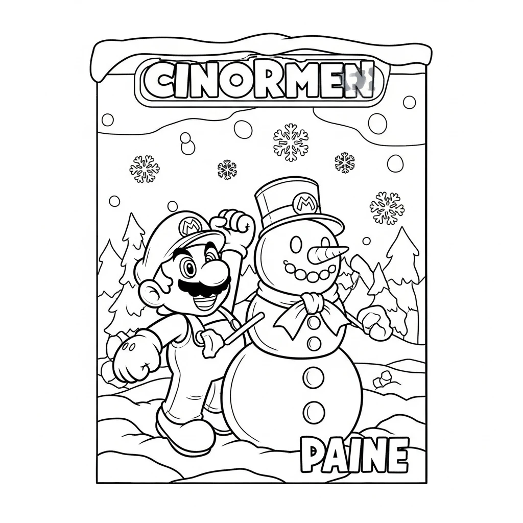 Coloriage Mario et les Flocons de Neige à Imprimer