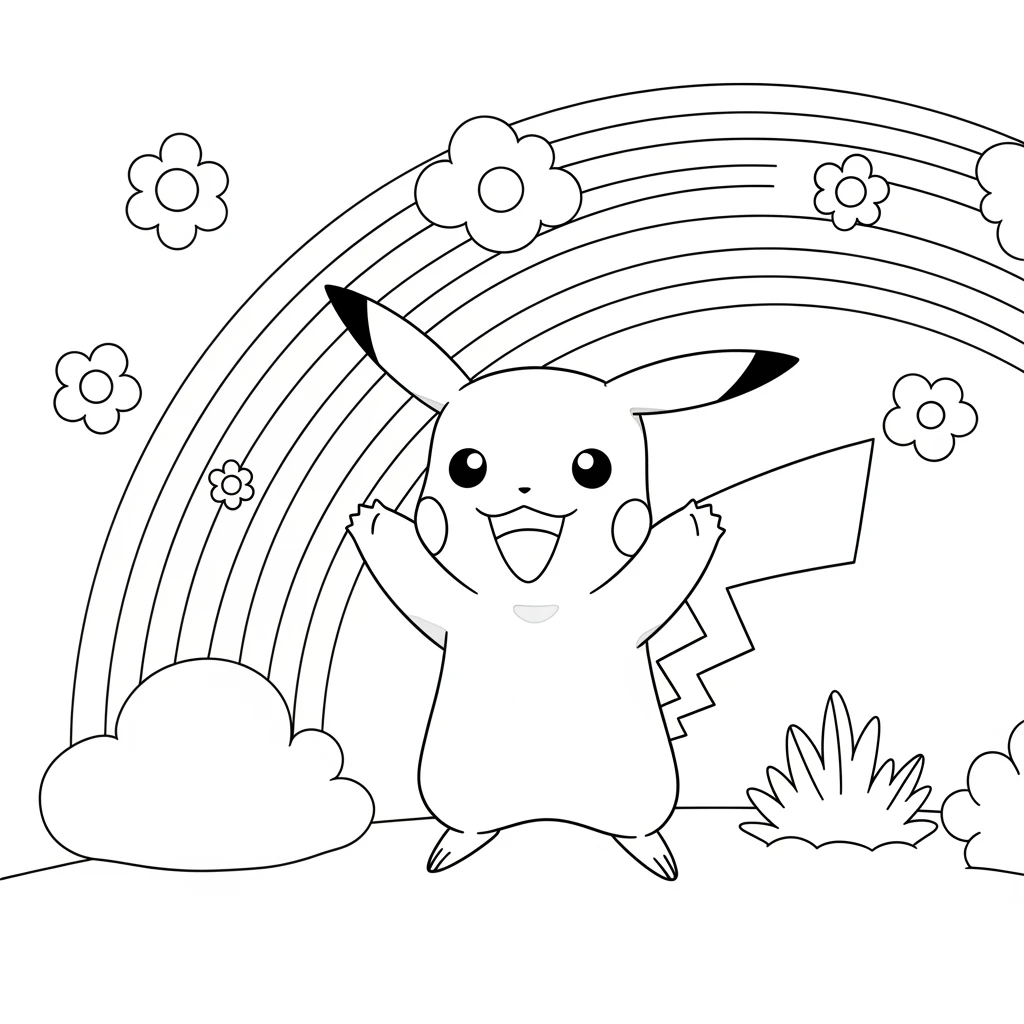 Coloriage Pokémon Pikachu Couleur Arc-en-Ciel à Imprimer