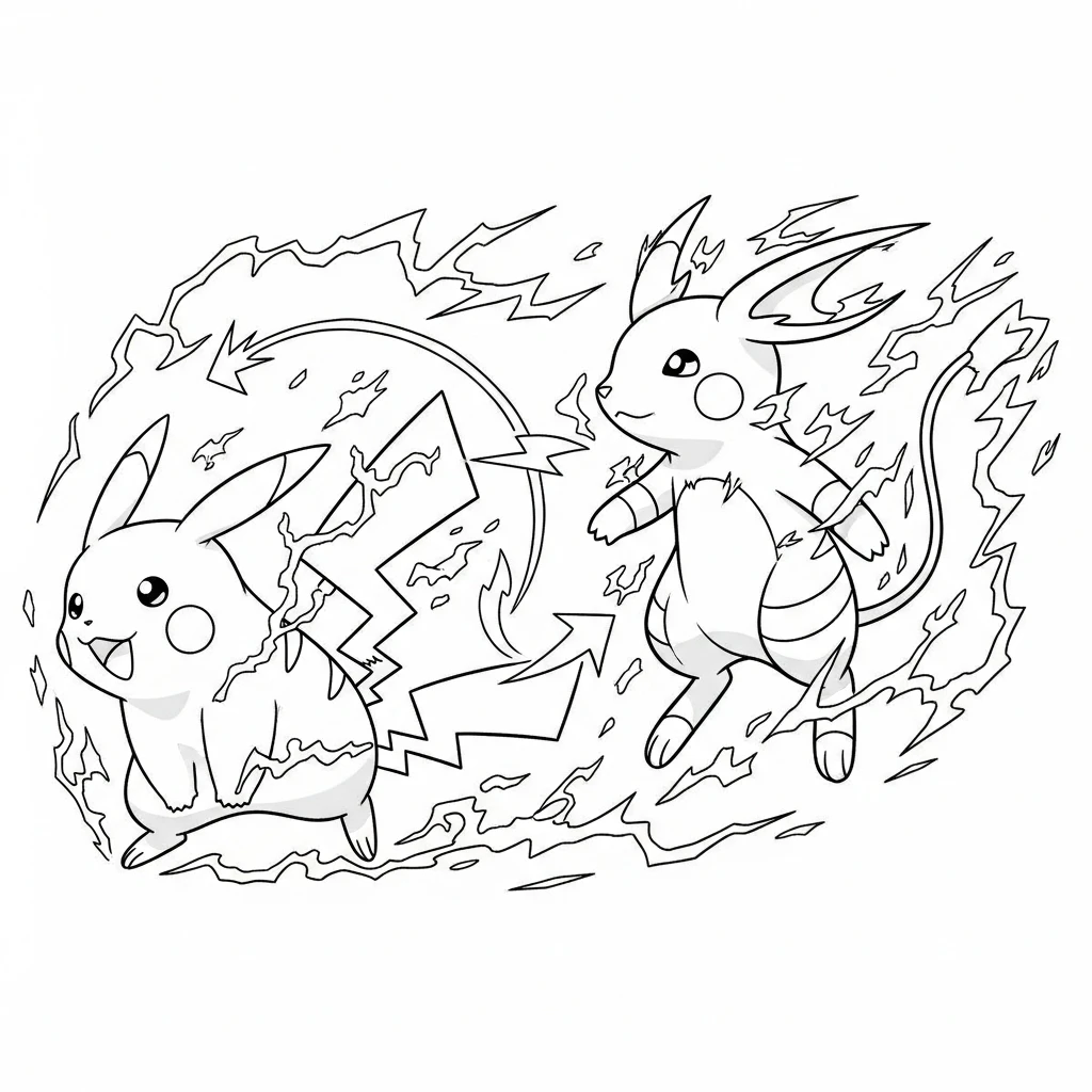 Coloriage Pokémon Pikachu Évoluant à Imprimer