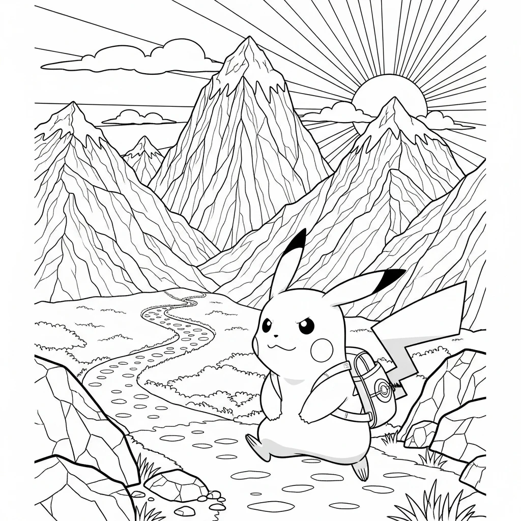 Coloriage Pokémon Pikachu Voyage à Imprimer