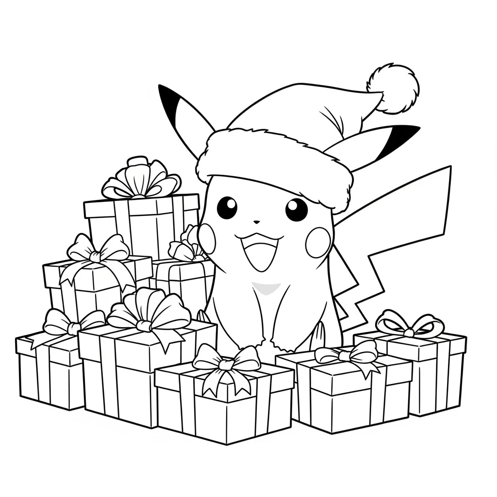 Coloriage Pokémon Pikachu à Noël à Imprimer