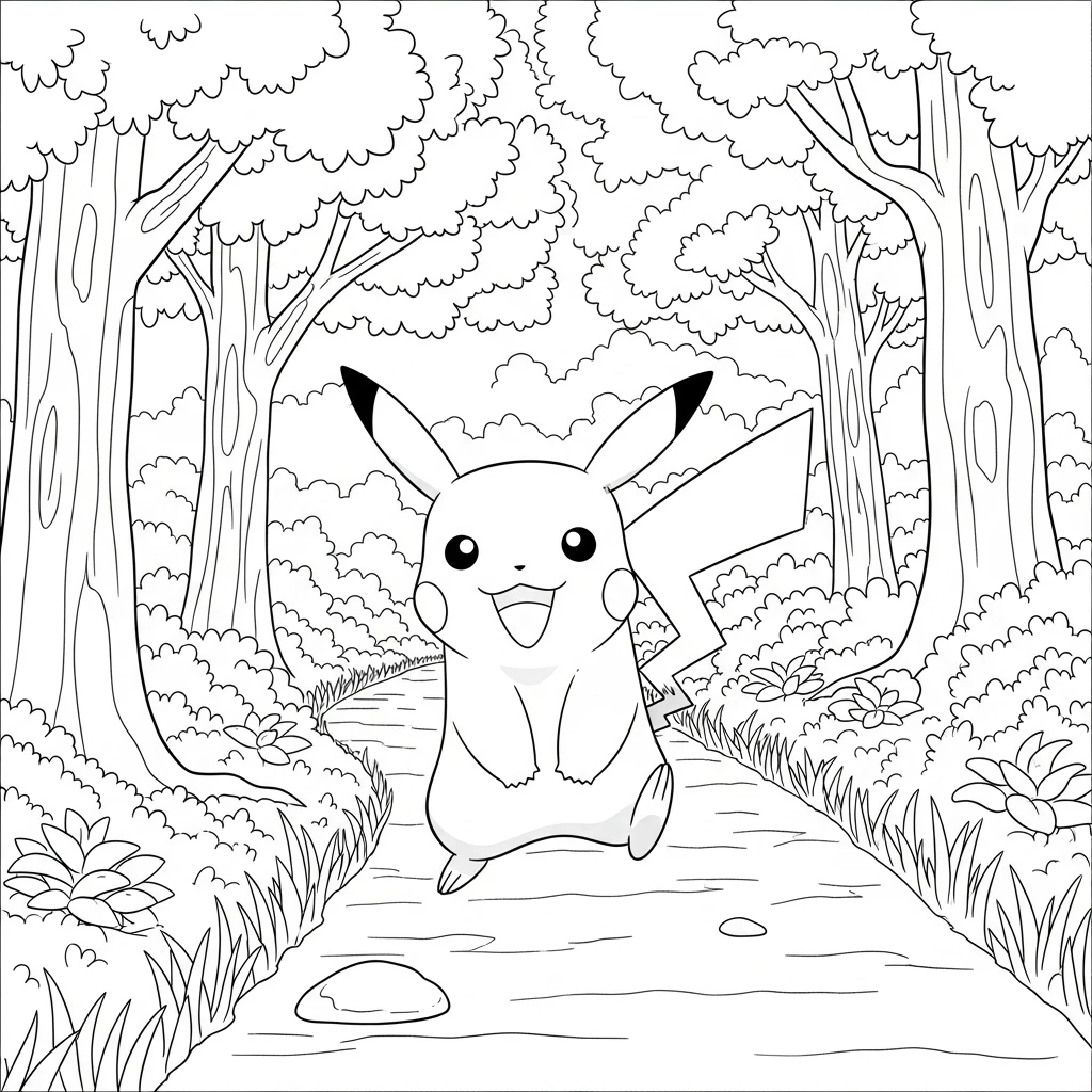 Coloriage Pokémon Pikachu en Balade à Imprimer