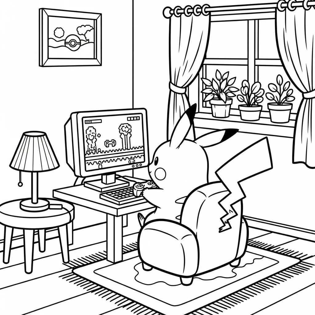 Coloriage Pokémon Pikachu en Ordinateur à Imprimer