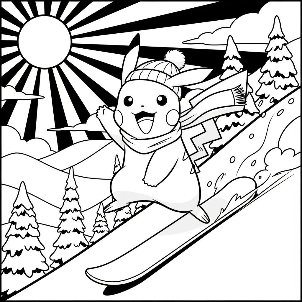 Coloriage Pokémon Pikachu en Raquette à Imprimer