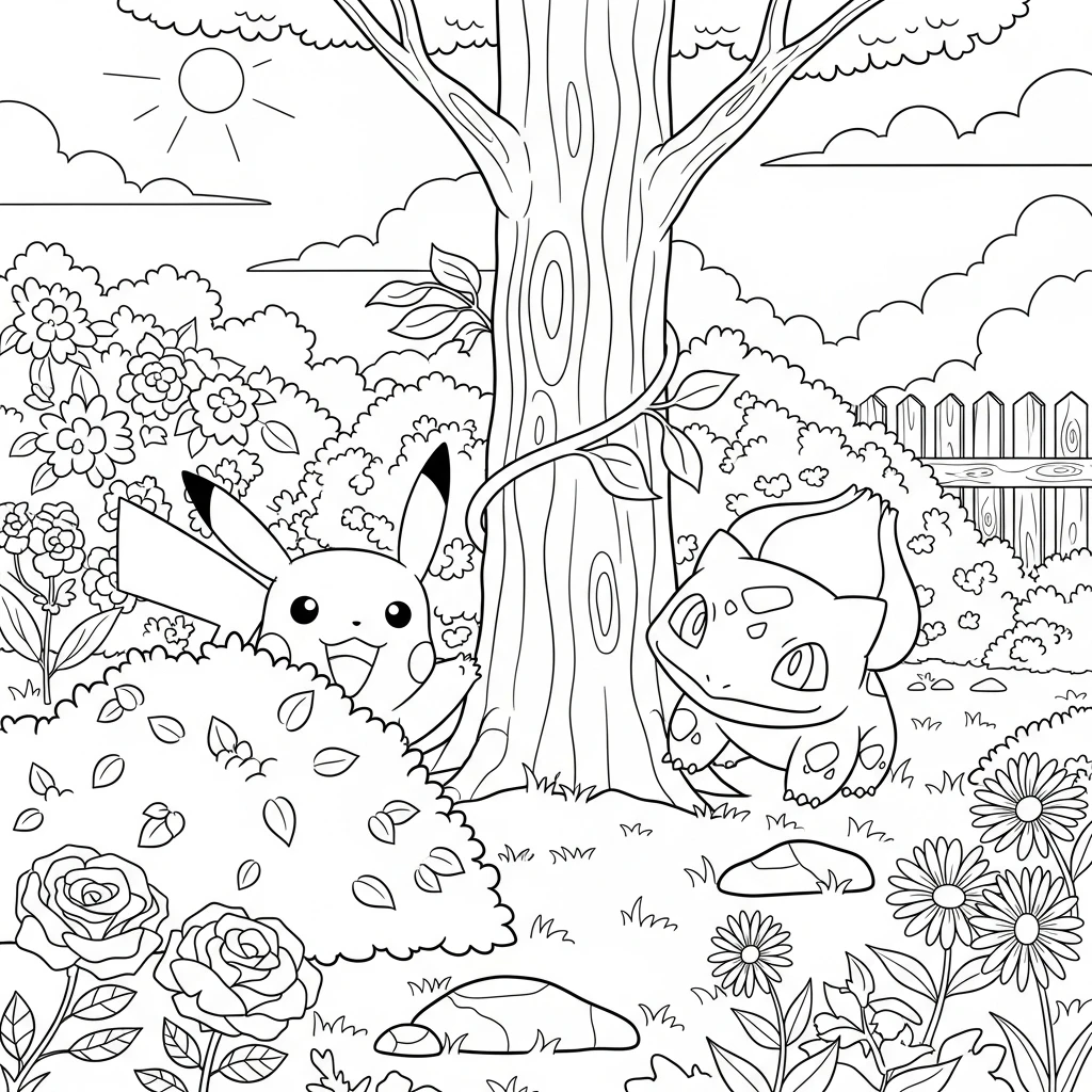 Coloriage Pokémon Pikachu et Bulbizarre à Imprimer
