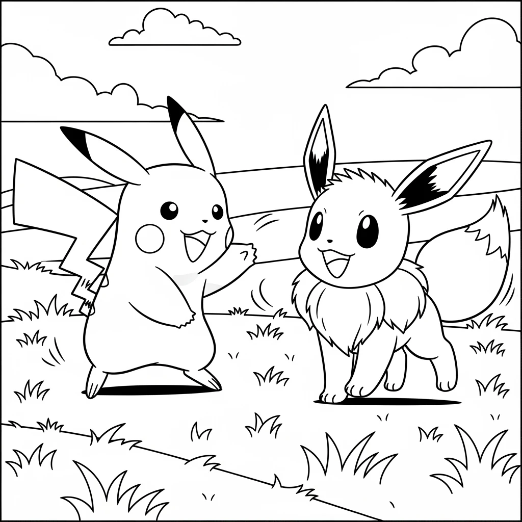 Coloriage Pokémon Pikachu et Évoli à Imprimer