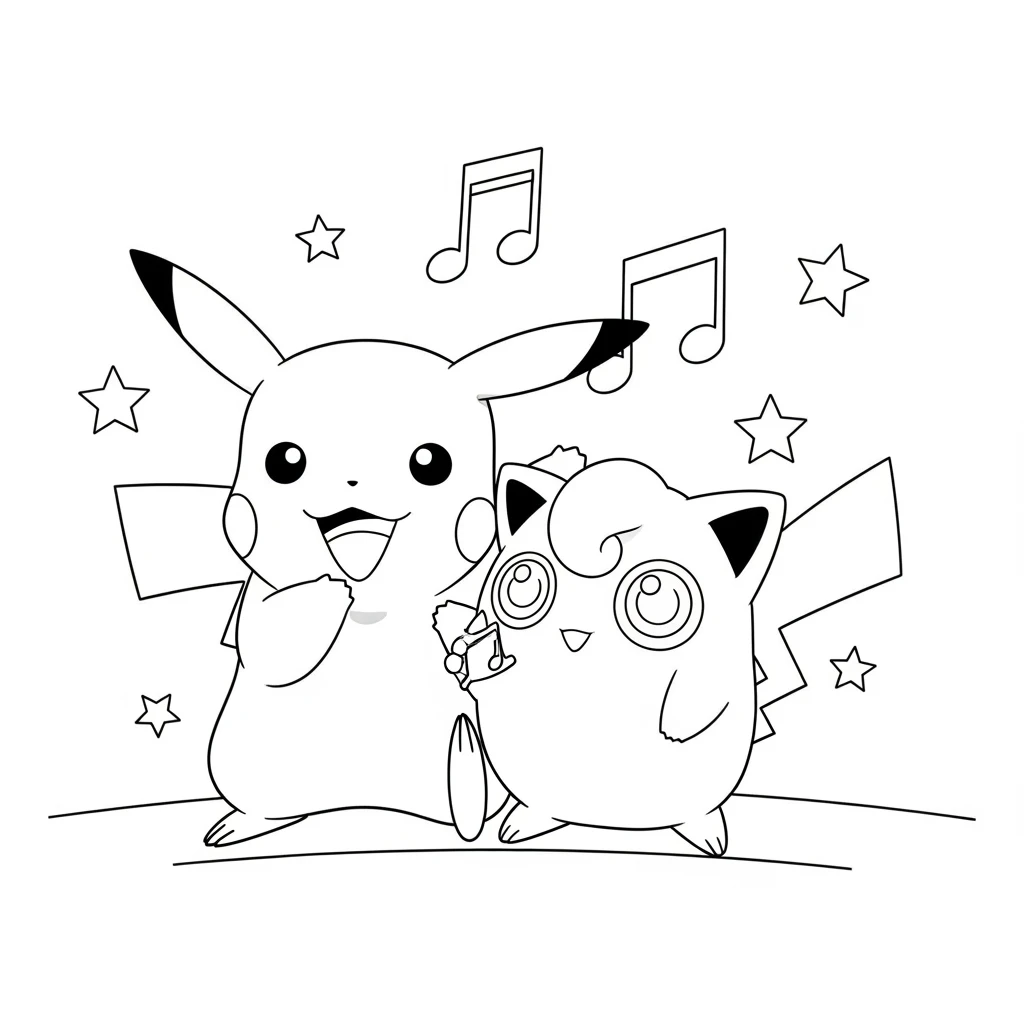 Coloriage Pokémon Pikachu et Jigglypuff à Imprimer
