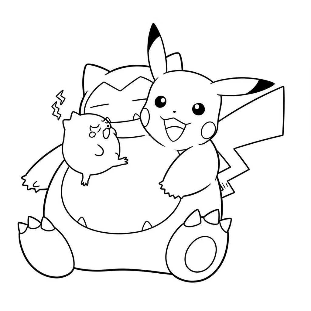 Coloriage Pokémon Pikachu et Snorlax à Imprimer