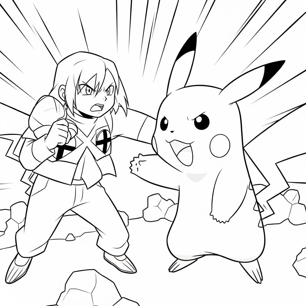 Coloriage Pokémon Pikachu et Team Rocket à Imprimer