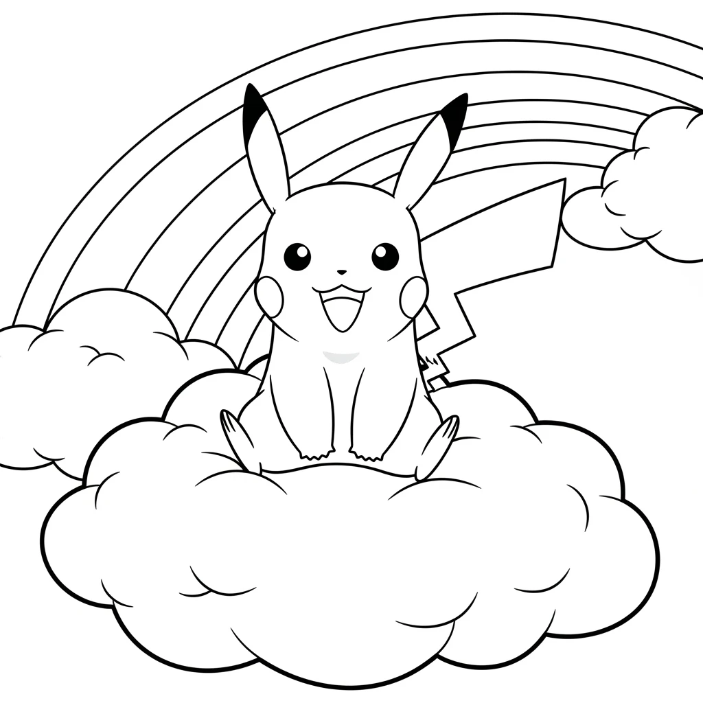 Coloriage Pokémon Pikachu sur un Nuage à Imprimer