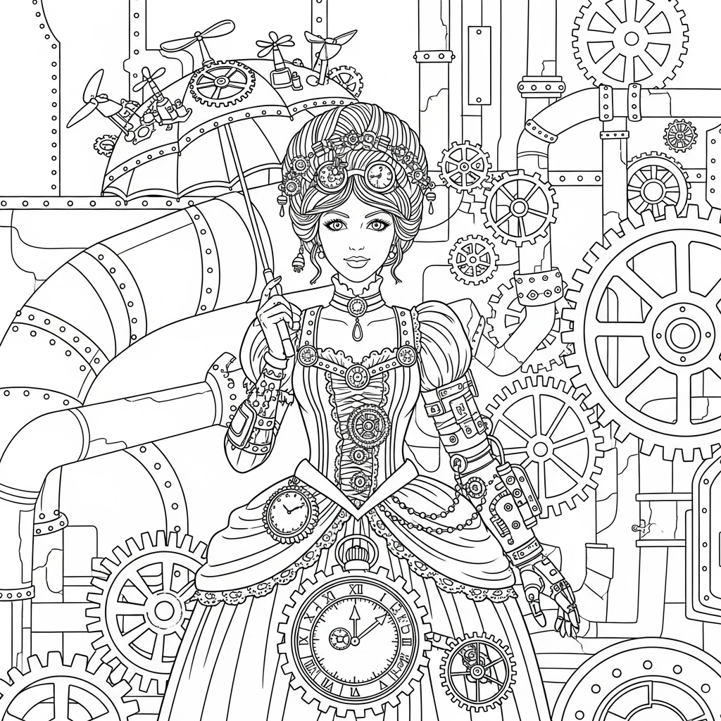 Coloriage Princesse Steampunk à Imprimer