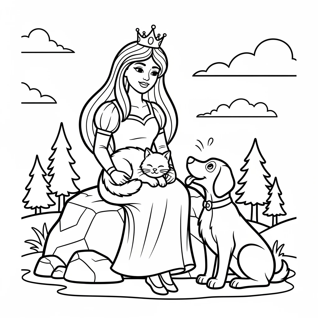 Coloriage Princesse avec Animaux à Imprimer