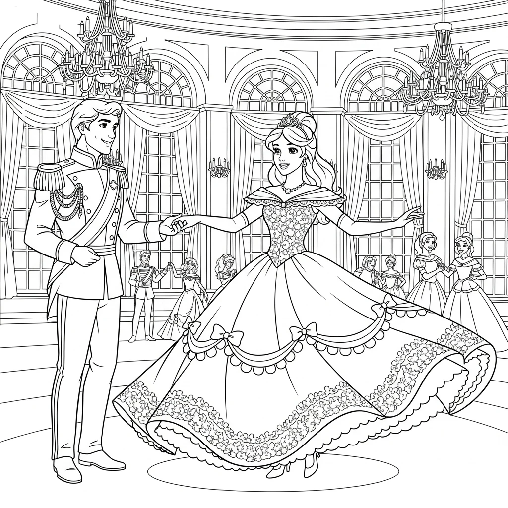 Coloriage Princesse dans un Bal à Imprimer