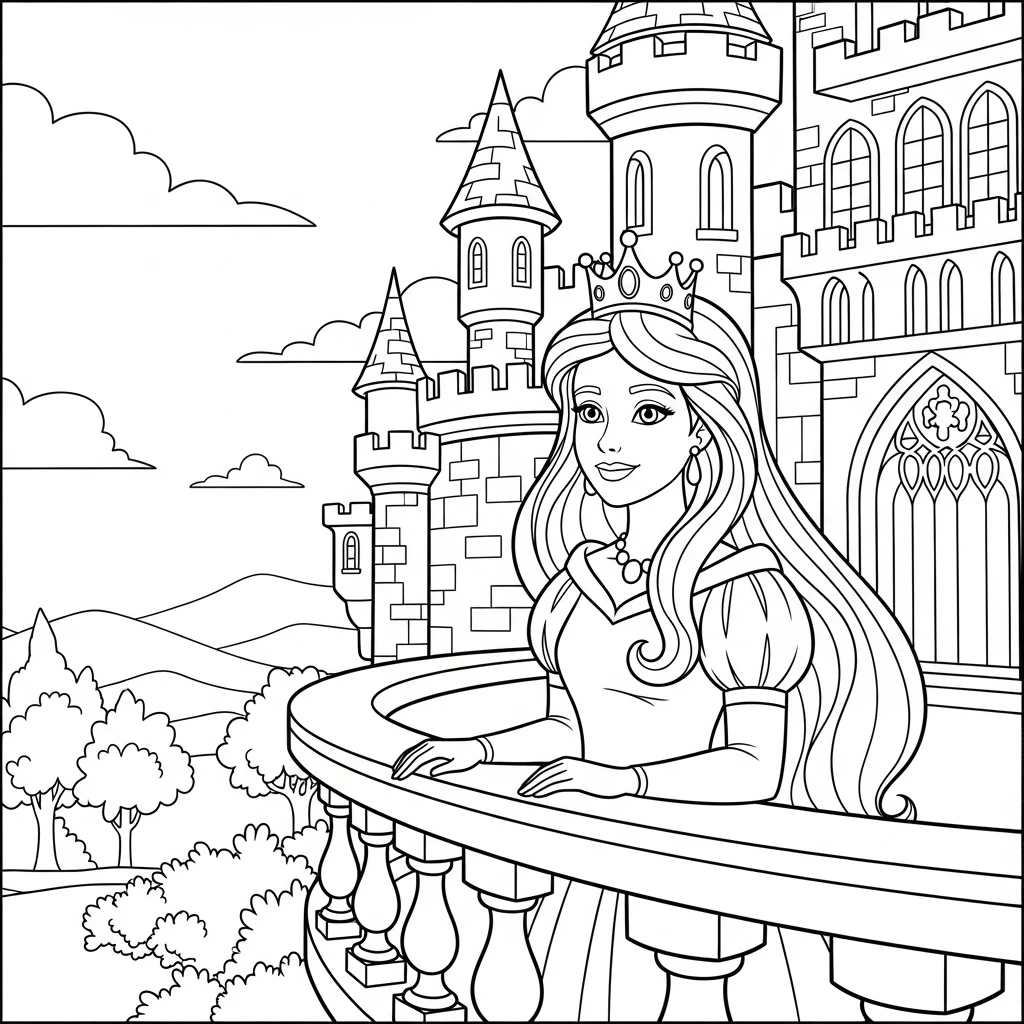 Coloriage Princesse dans un Château à Imprimer