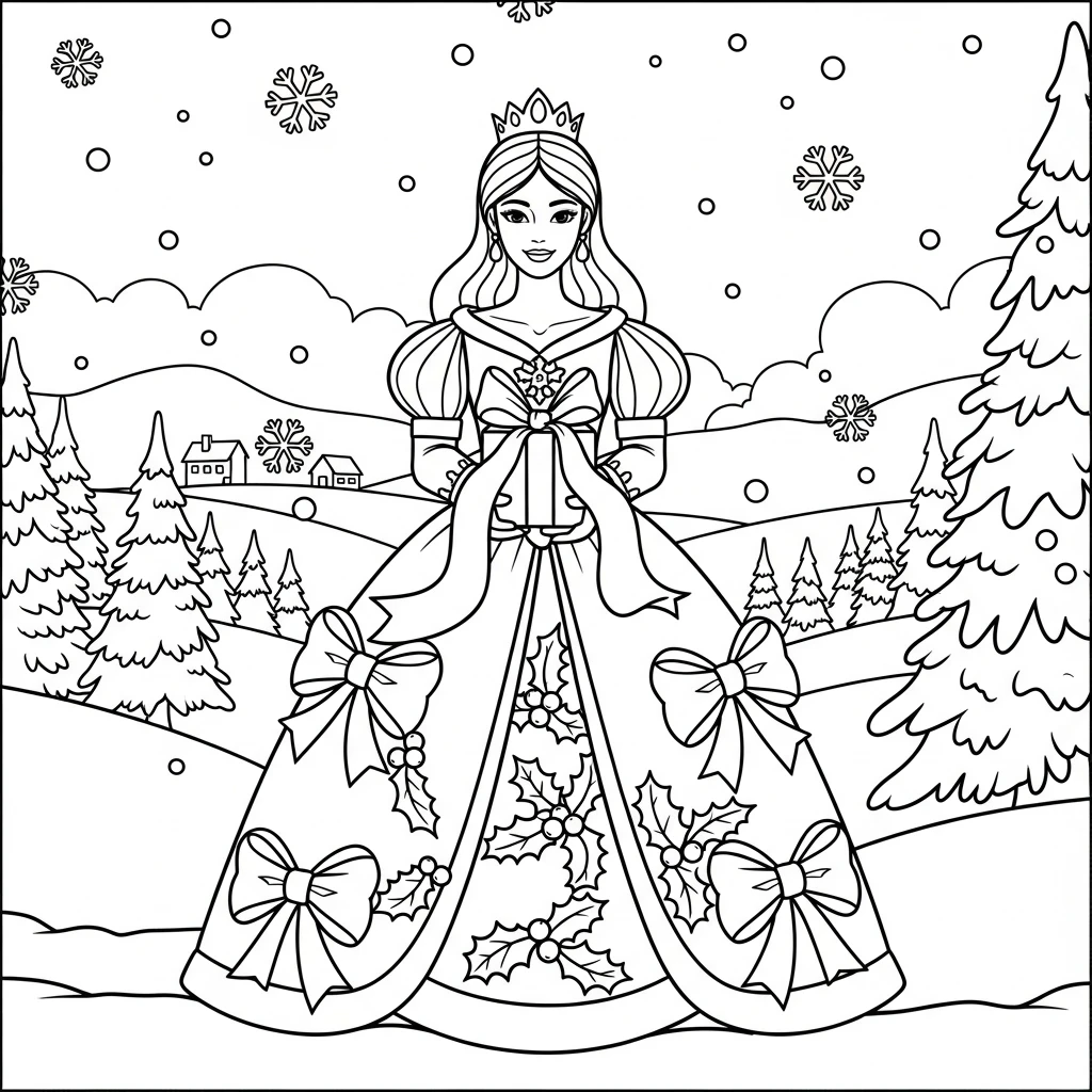 Coloriage Princesse de Noël à Imprimer