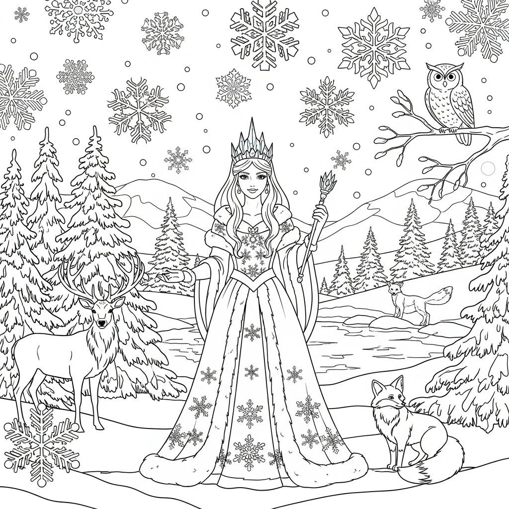Coloriage Princesse des Neiges à Imprimer