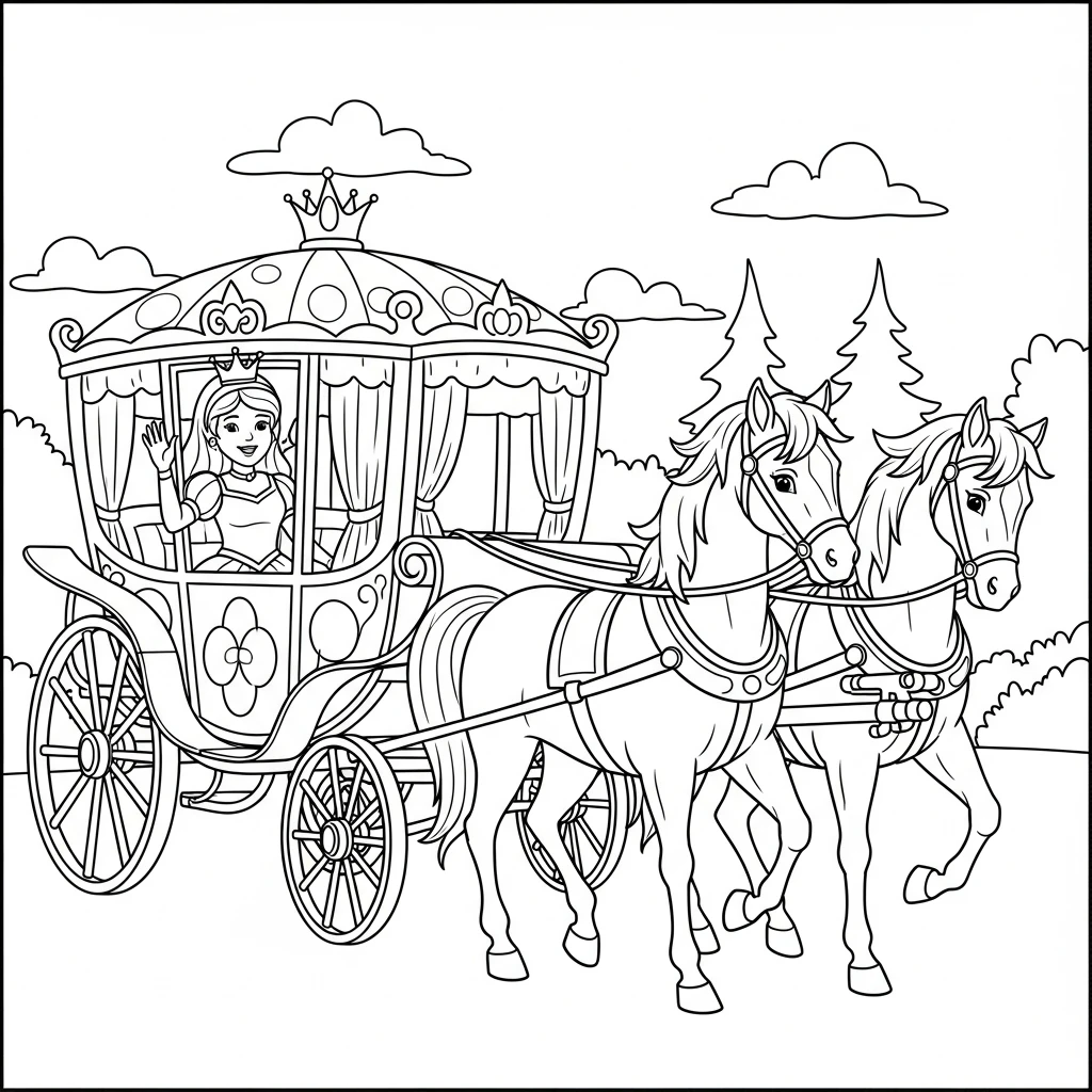Coloriage Princesse et Carrosse à Imprimer