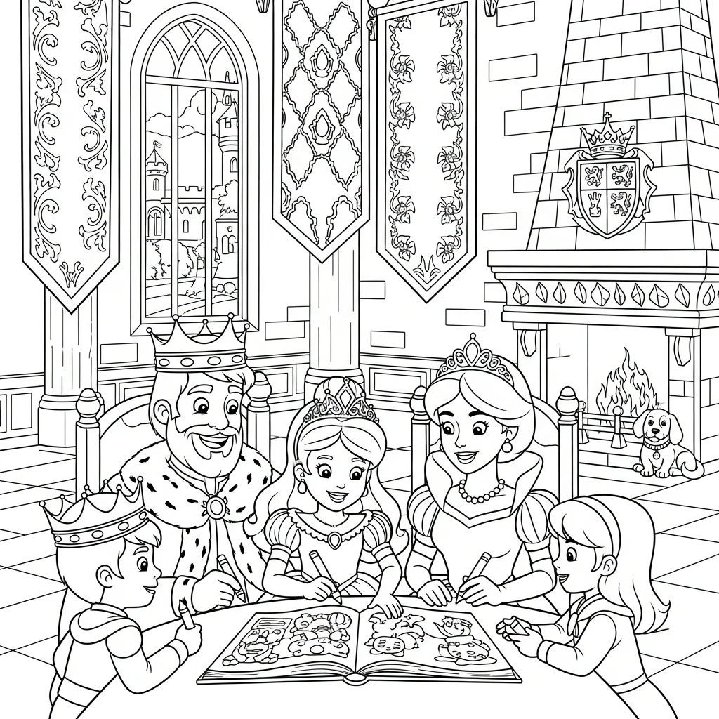 Coloriage Princesse et Sa Famille à Imprimer