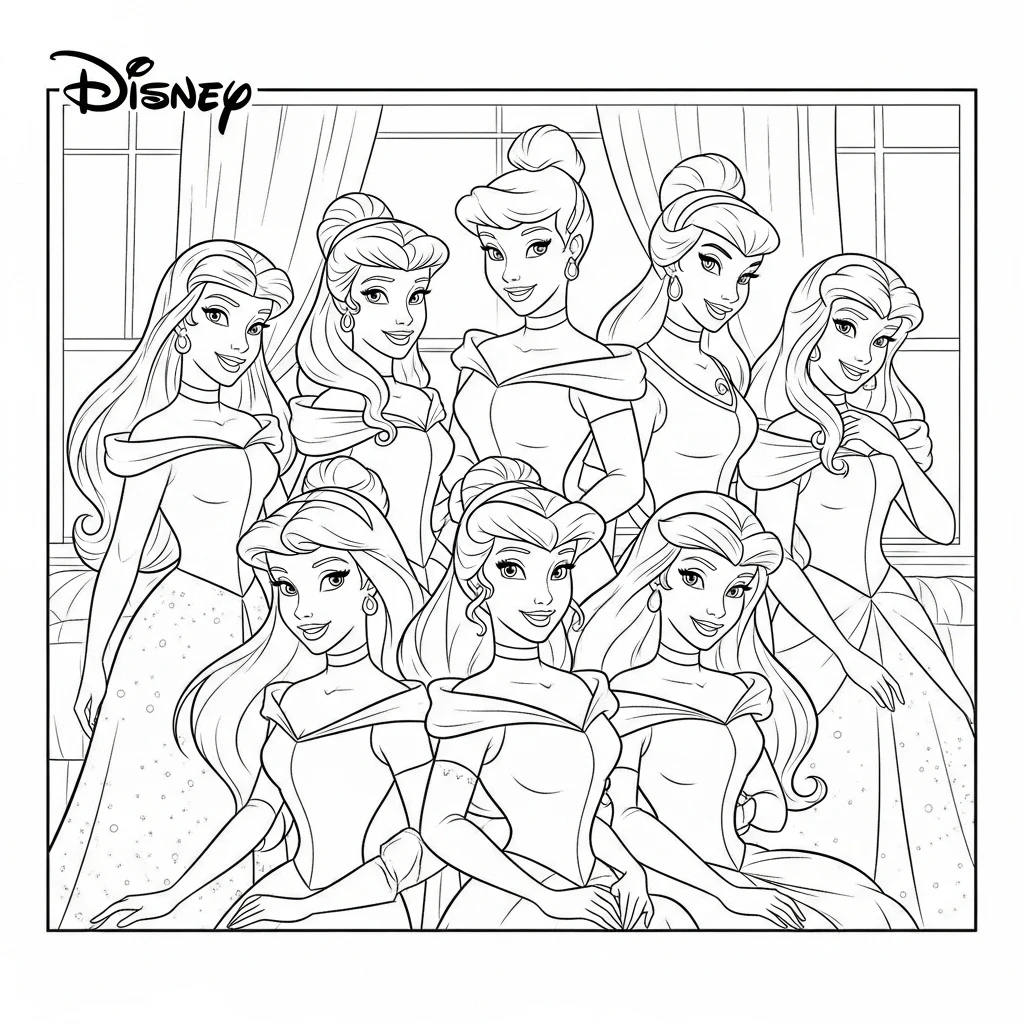 Coloriage Princesses Disney Ensemble à Imprimer