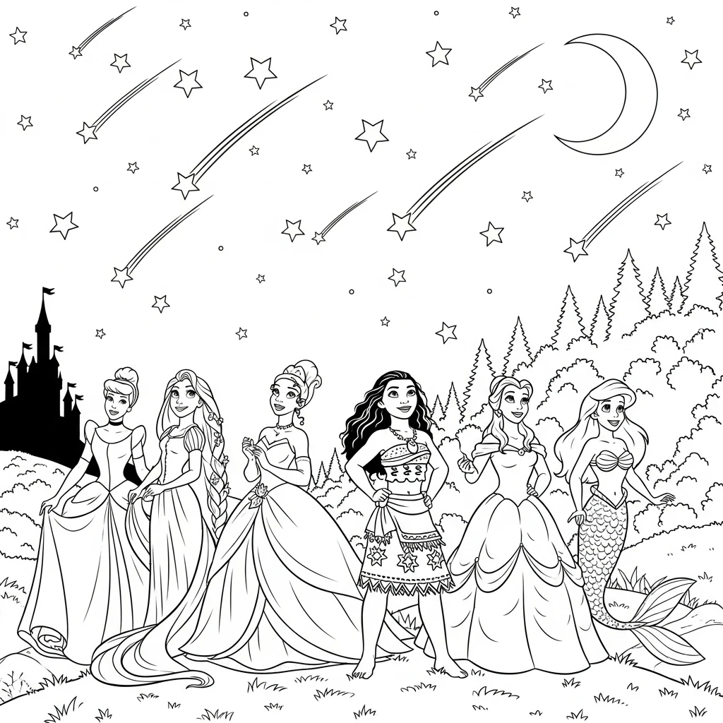 Coloriage Princesses Disney Étoiles à Imprimer